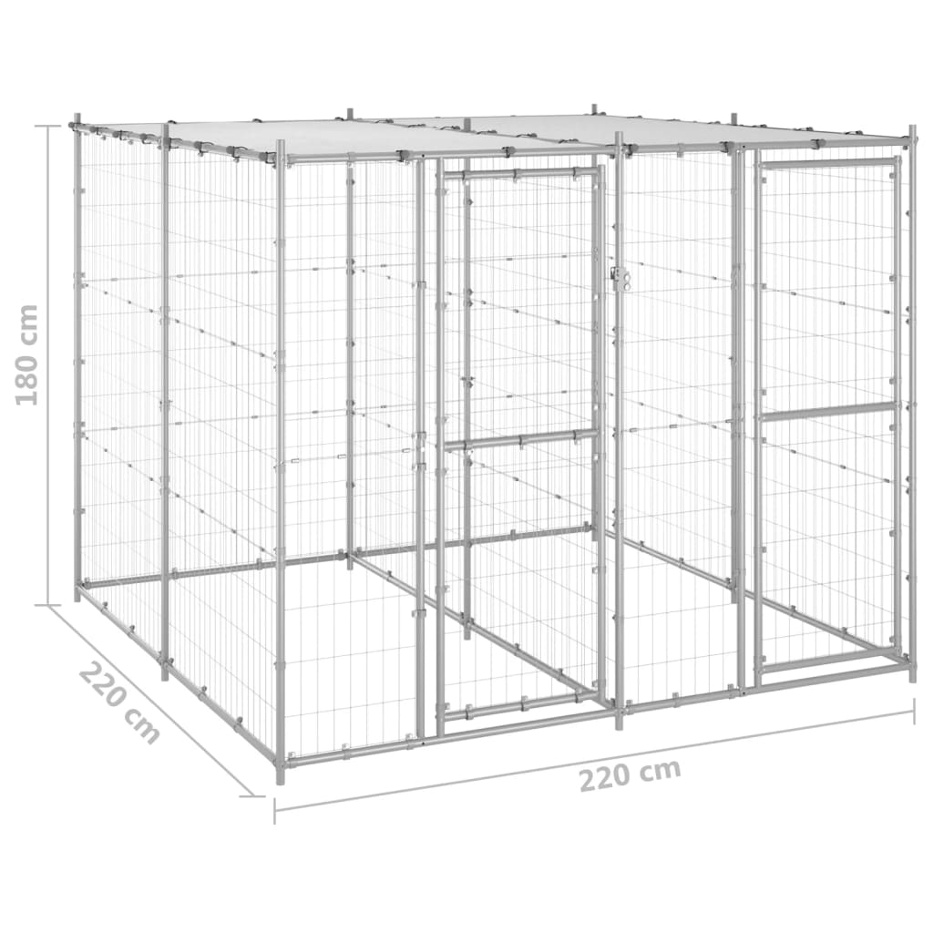 vidaXL Outdoor-Hundezwinger mit Überdachung Verzinkter Stahl 4,84 m²