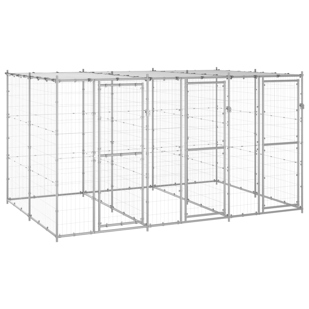 vidaXL Outdoor-Hundezwinger mit Überdachung Verzinkter Stahl 7,26 m²