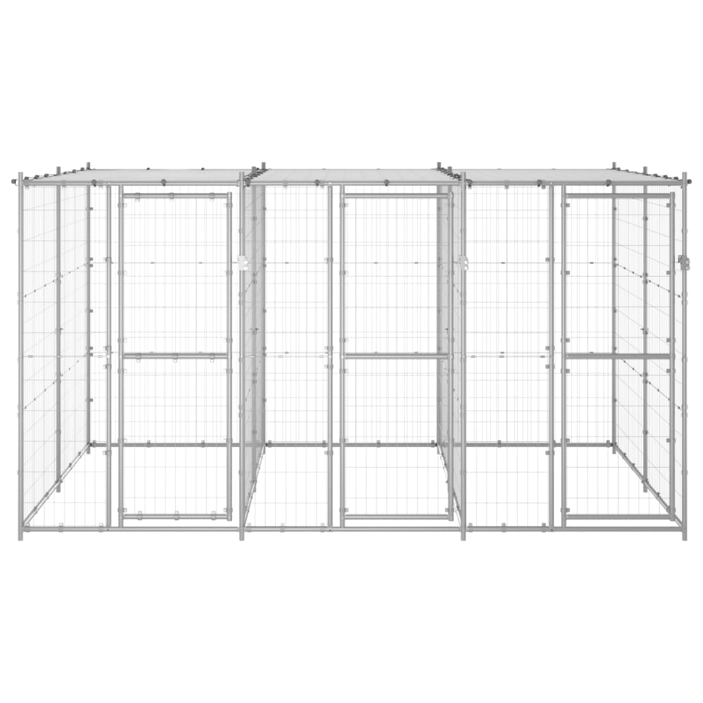 vidaXL Outdoor-Hundezwinger mit Überdachung Verzinkter Stahl 7,26 m²