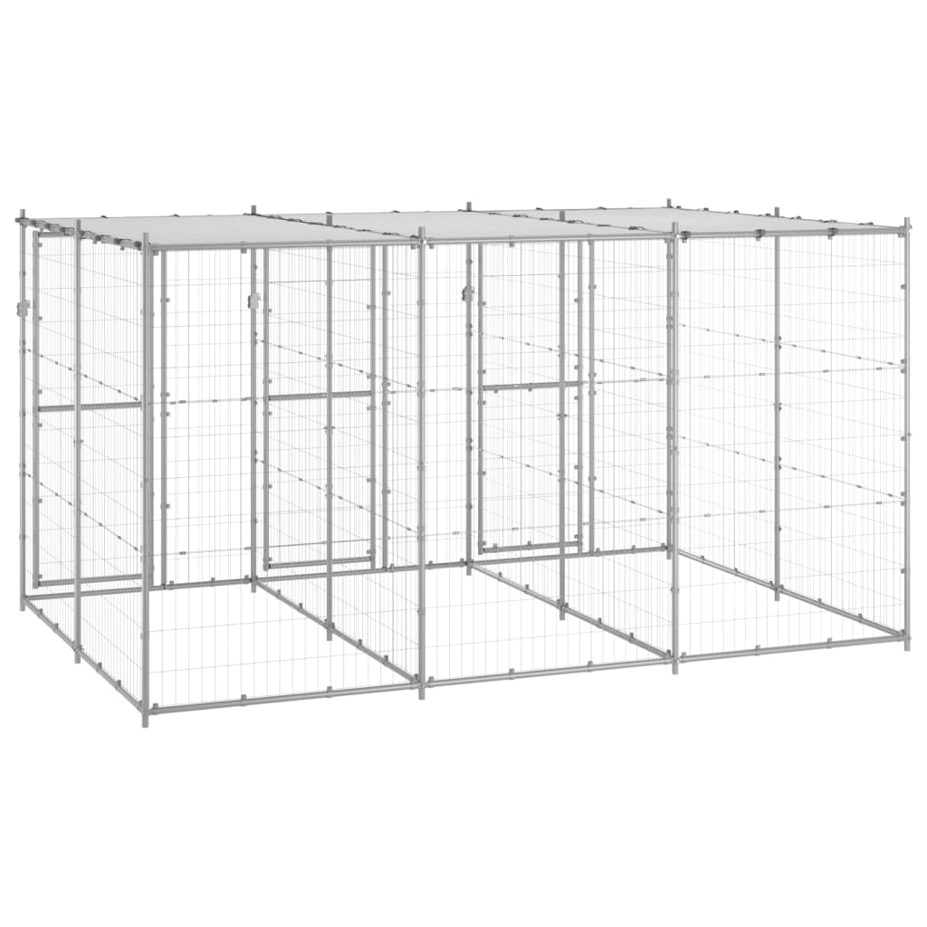 vidaXL Outdoor-Hundezwinger mit Überdachung Verzinkter Stahl 7,26 m²