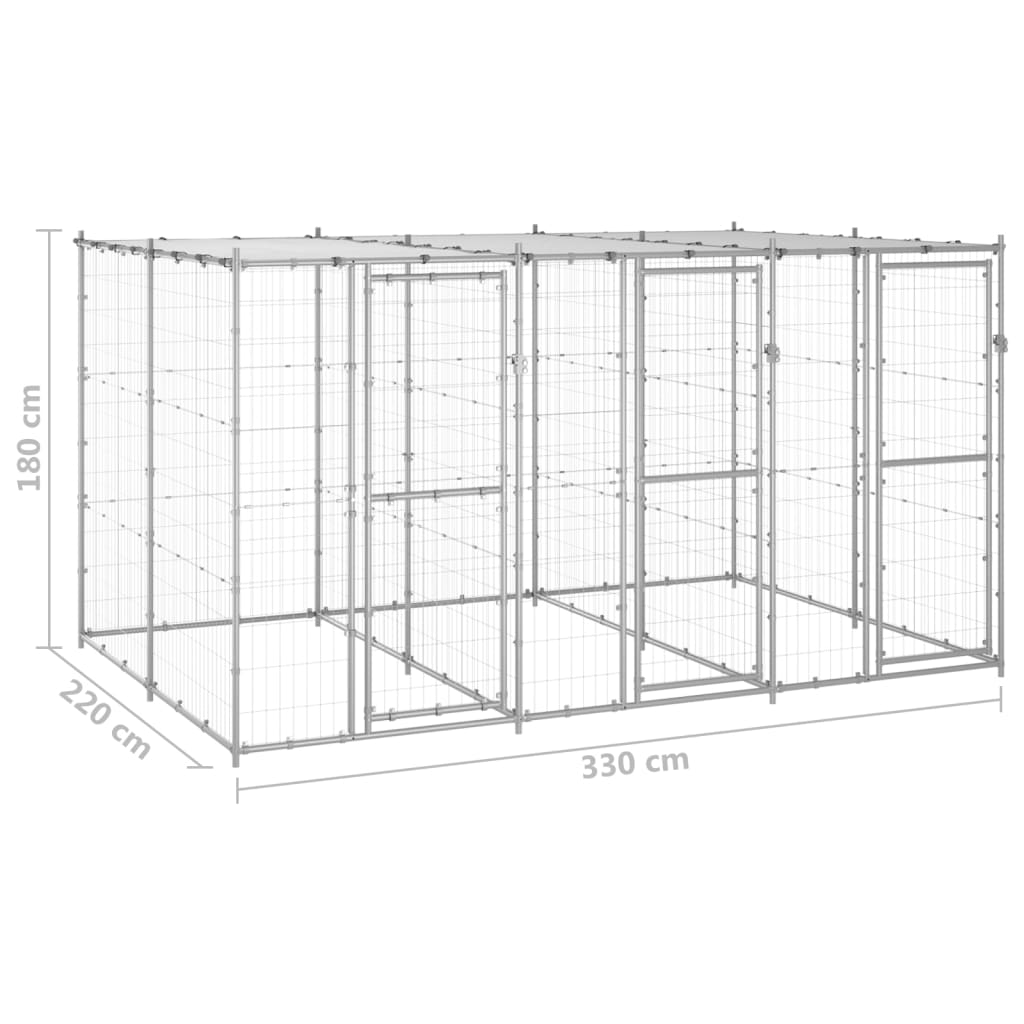 vidaXL Outdoor-Hundezwinger mit Überdachung Verzinkter Stahl 7,26 m²