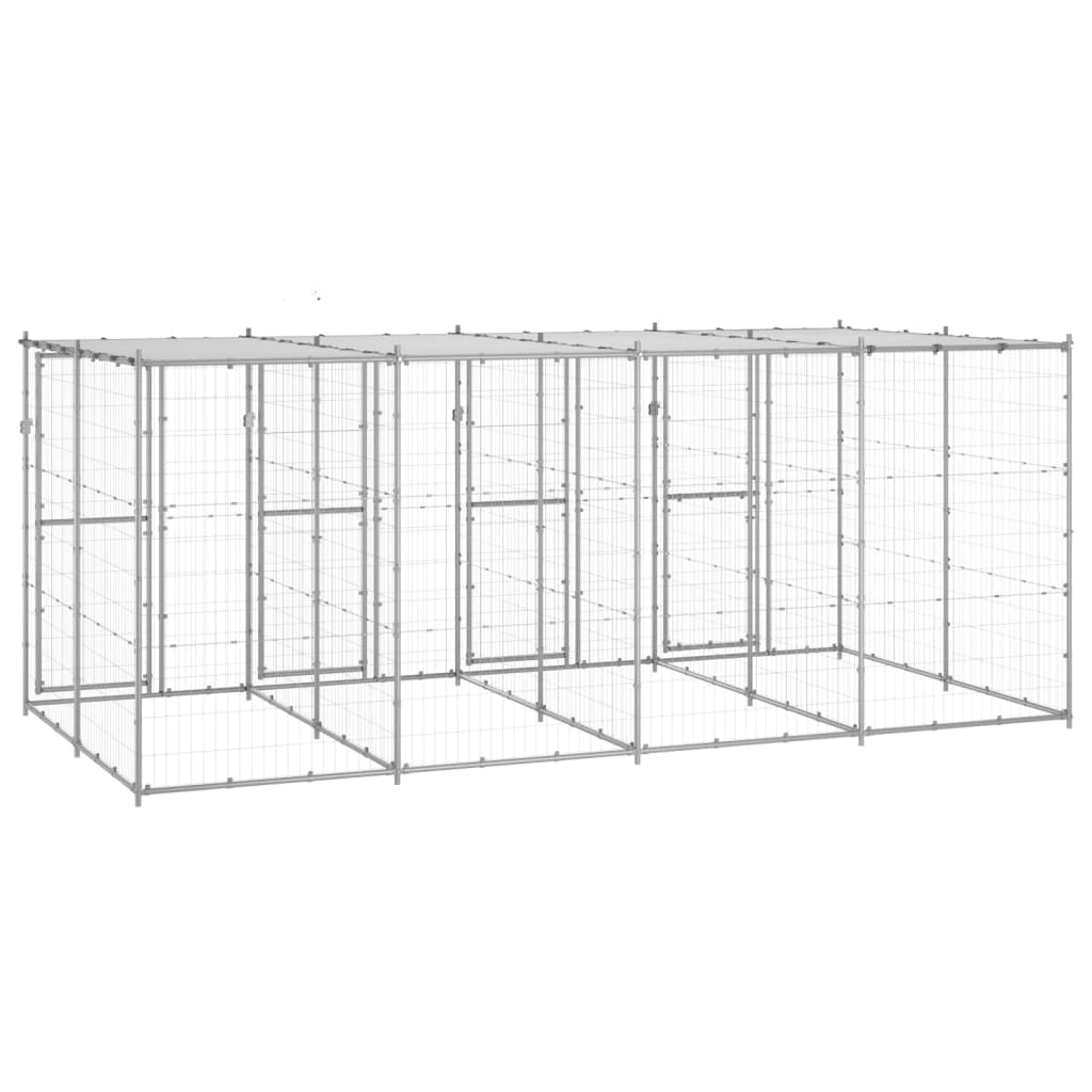 vidaXL Outdoor-Hundezwinger mit Überdachung Verzinkter Stahl 9,68 m²