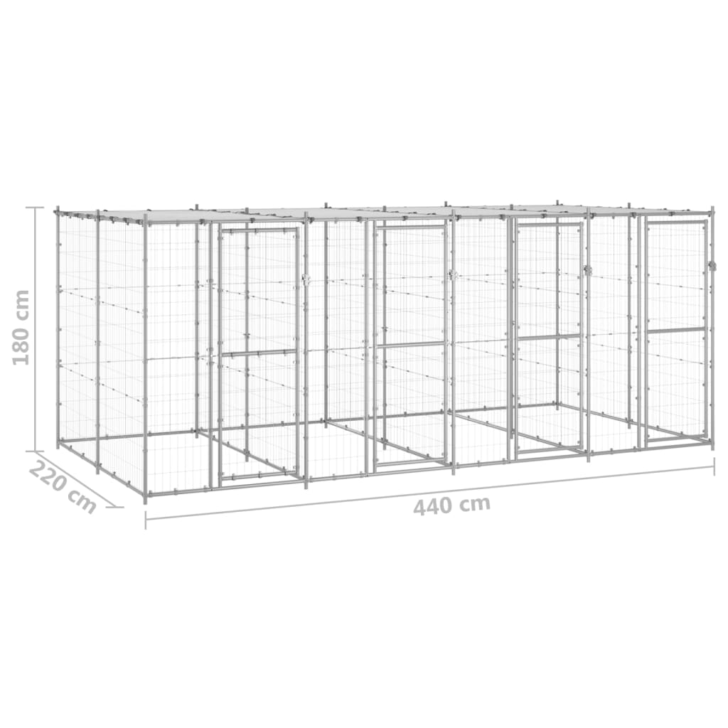 vidaXL Outdoor-Hundezwinger mit Überdachung Verzinkter Stahl 9,68 m²