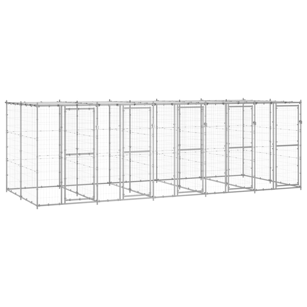 vidaXL Outdoor-Hundezwinger mit Überdachung Verzinkter Stahl 12,1 m²