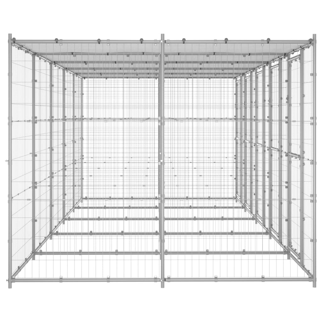 vidaXL Outdoor-Hundezwinger mit Überdachung Verzinkter Stahl 12,1 m²