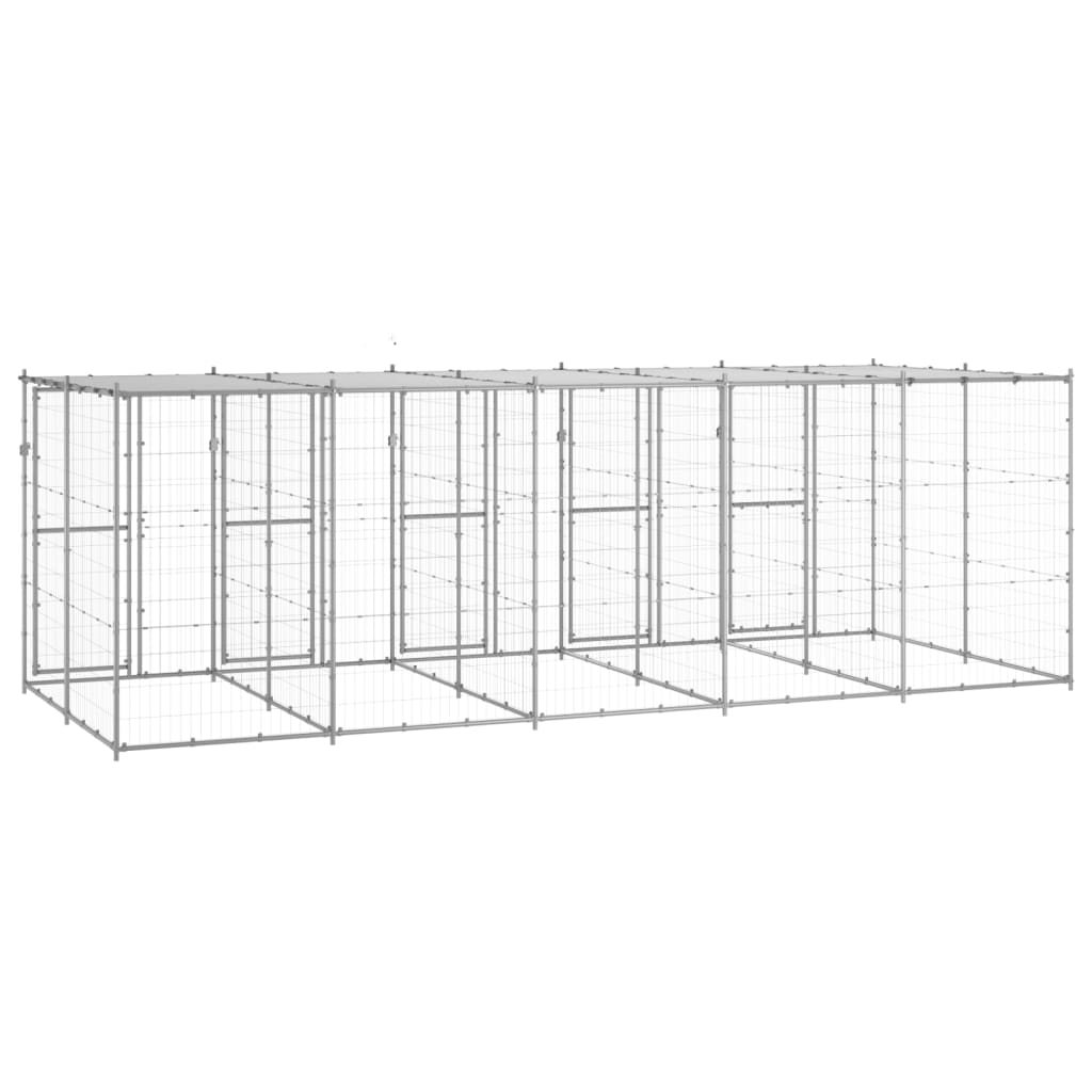 vidaXL Outdoor-Hundezwinger mit Überdachung Verzinkter Stahl 12,1 m²