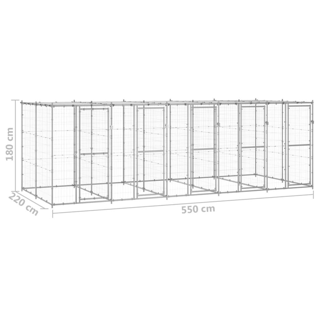 vidaXL Outdoor-Hundezwinger mit Überdachung Verzinkter Stahl 12,1 m²