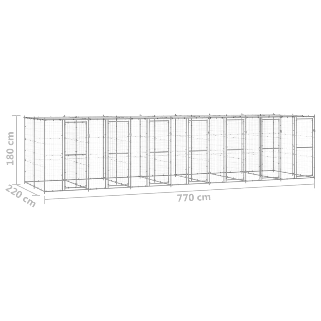vidaXL Outdoor-Hundezwinger mit Überdachung Verzinkter Stahl 16,94 m²