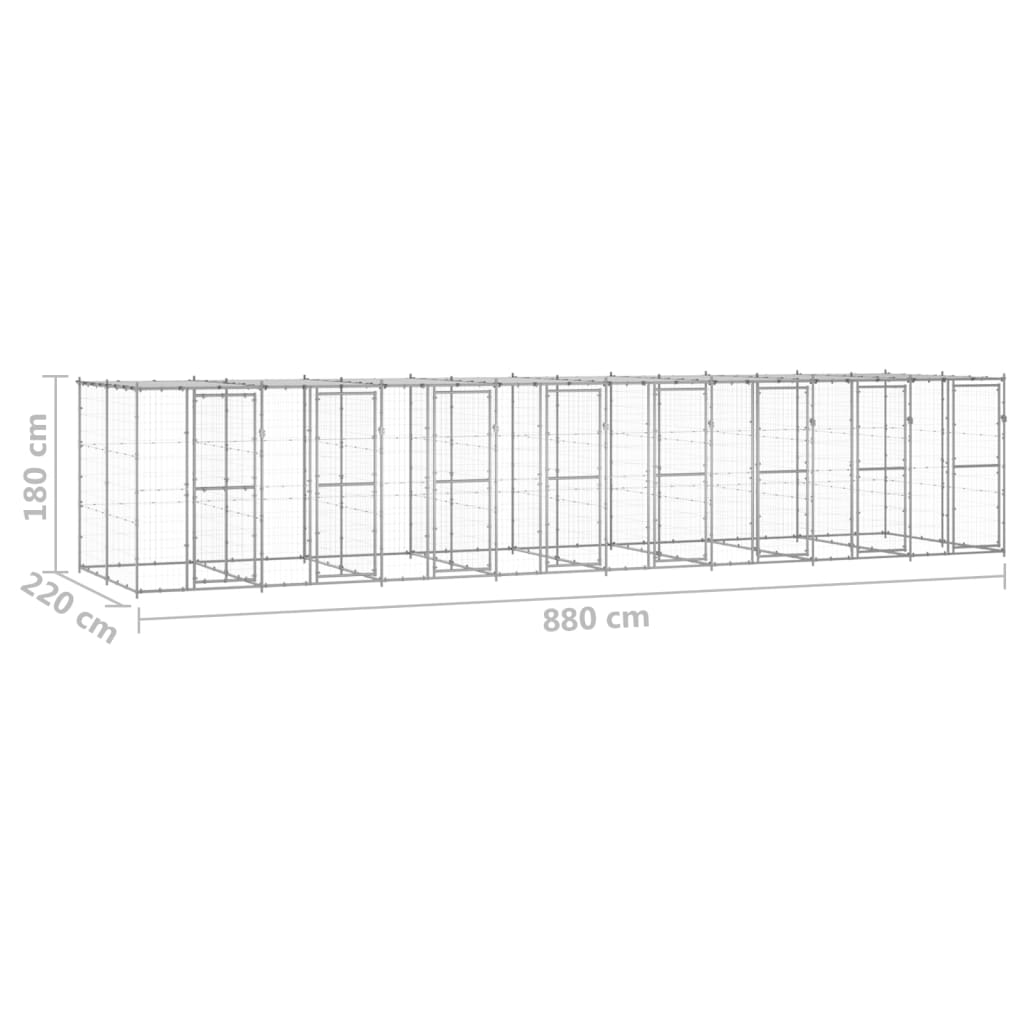 vidaXL Outdoor-Hundezwinger mit Überdachung Verzinkter Stahl 19,36 m²