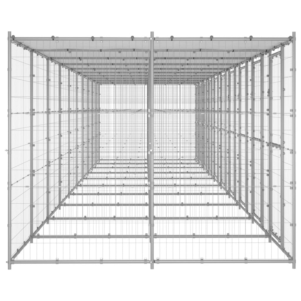 vidaXL Outdoor-Hundezwinger mit Überdachung Verzinkter Stahl 24,2 m²