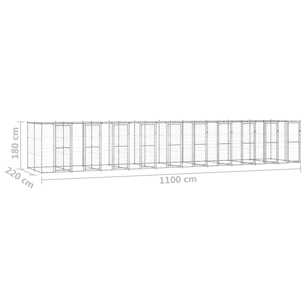 vidaXL Outdoor-Hundezwinger mit Überdachung Verzinkter Stahl 24,2 m²