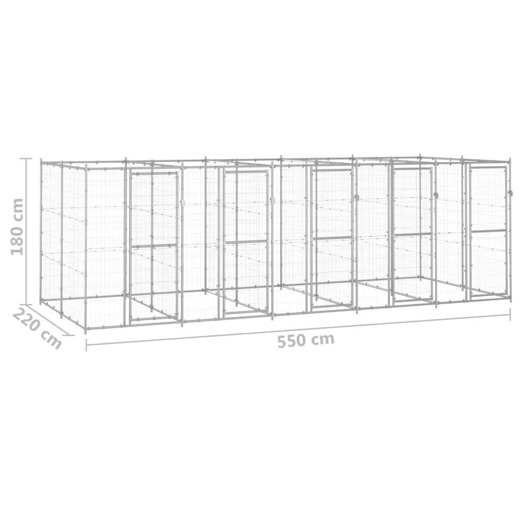 vidaXL Outdoor-Hundezwinger Verzinkter Stahl 12,1 m²