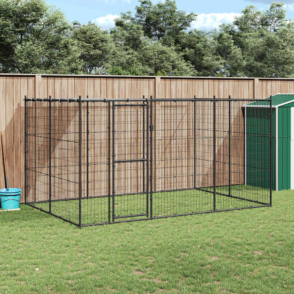 vidaXL Outdoor-Hundezwinger mit Überdachung Stahl 7,26 m²