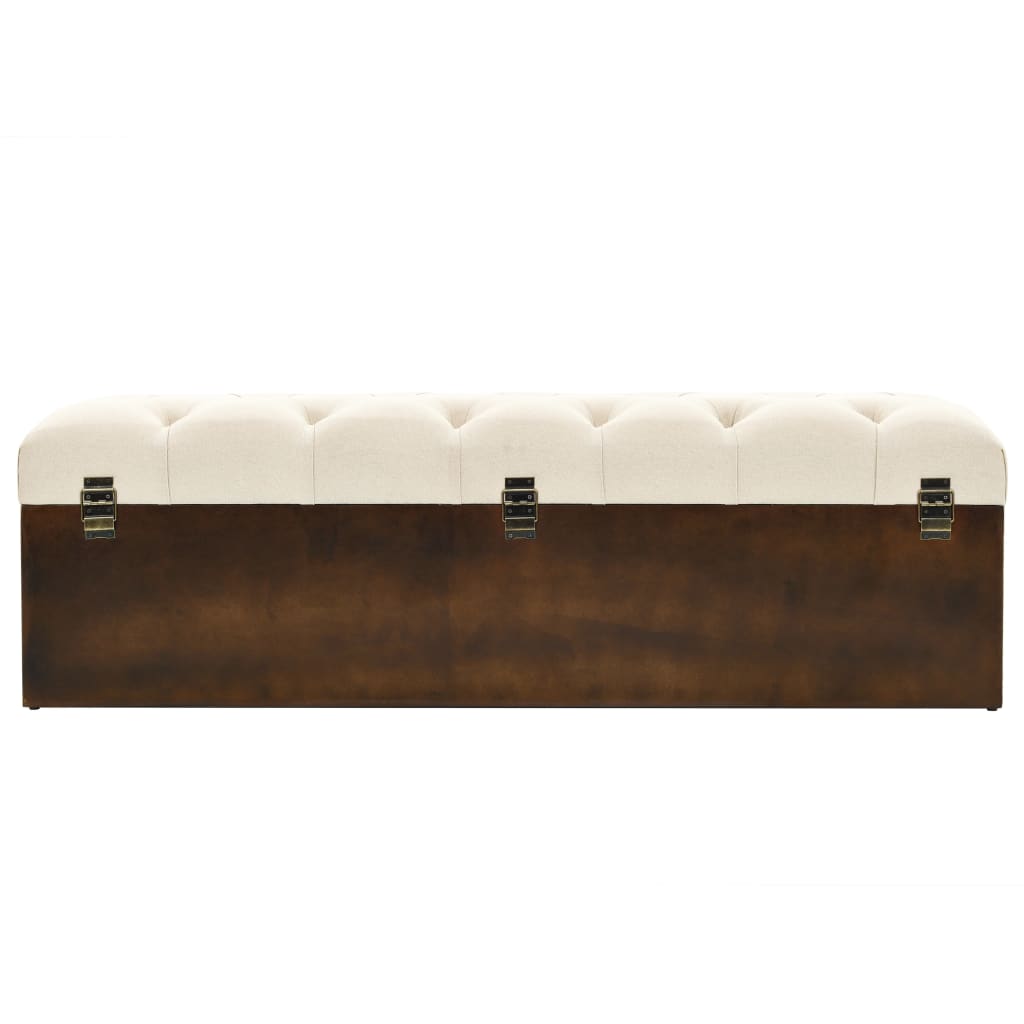 vidaXL Aufbewahrungsbank 110 cm Cremefarben Massivholz Tannenholz und Stoff