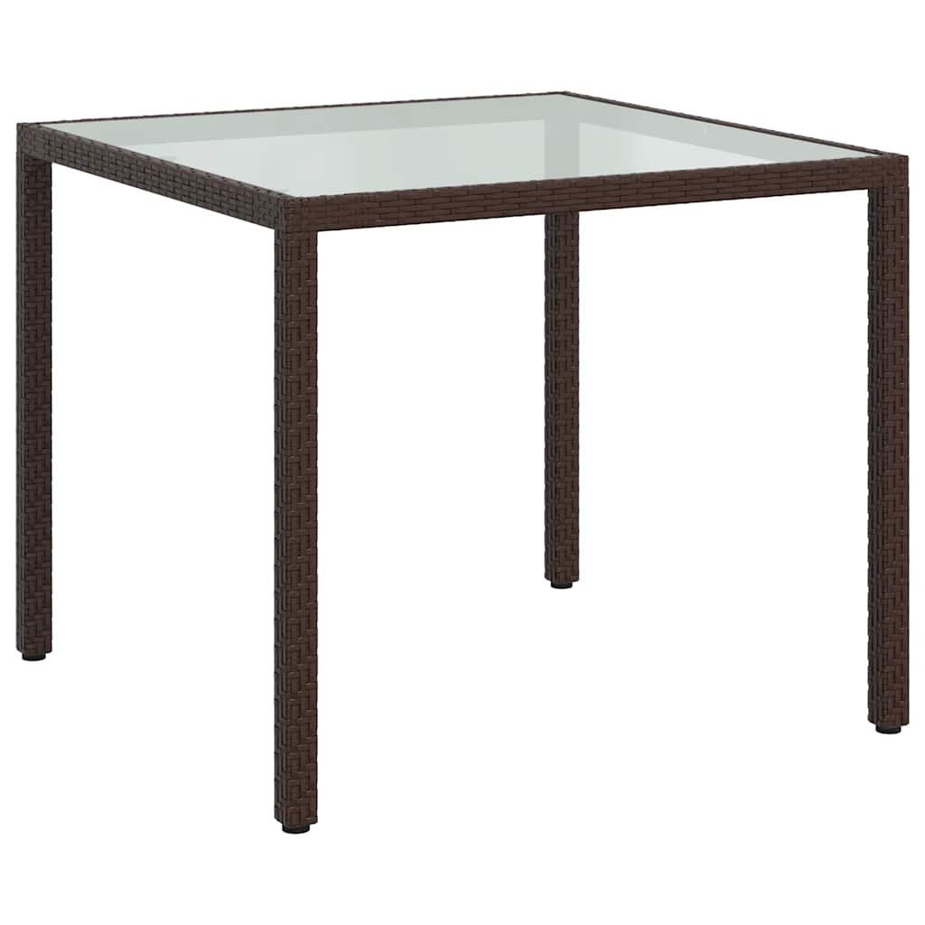 vidaXL Gartentisch 90x90x75 cm Gehärtetes Glas Poly Rattan Braun