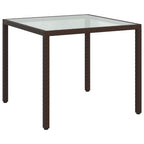 vidaXL Gartentisch 90x90x75 cm Gehärtetes Glas Poly Rattan Braun