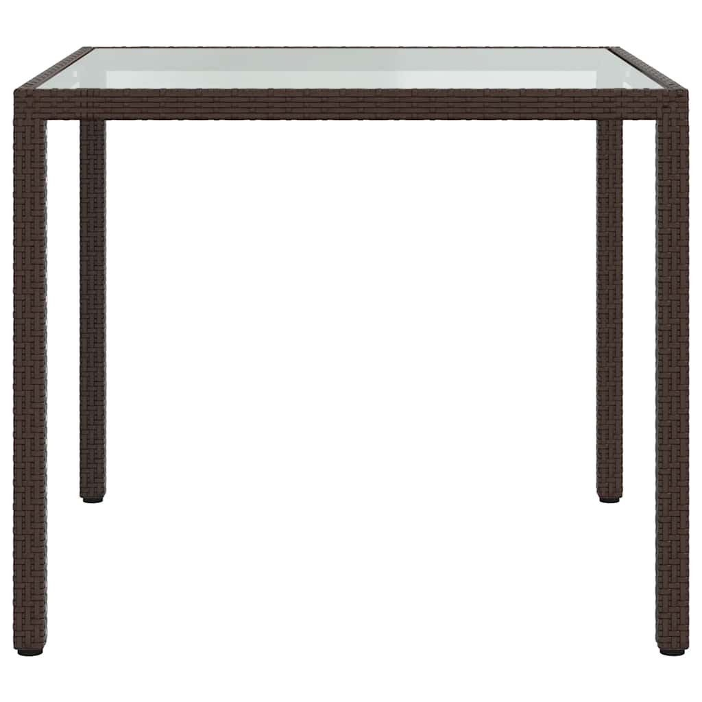 vidaXL Gartentisch 90x90x75 cm Gehärtetes Glas Poly Rattan Braun