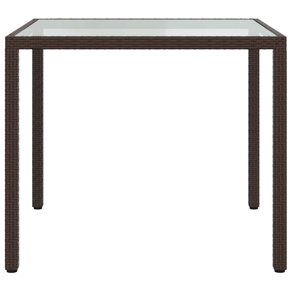 vidaXL Gartentisch 90x90x75 cm Gehärtetes Glas Poly Rattan Braun