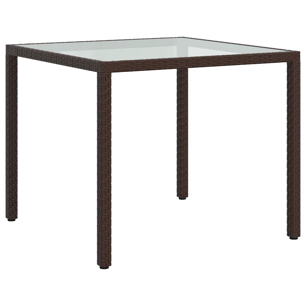 vidaXL Gartentisch 90x90x75 cm Gehärtetes Glas Poly Rattan Braun