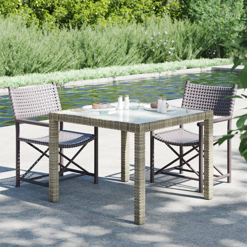 vidaXL Gartentisch 90x90x75 cm Gehärtetes Glas Poly Rattan Braun