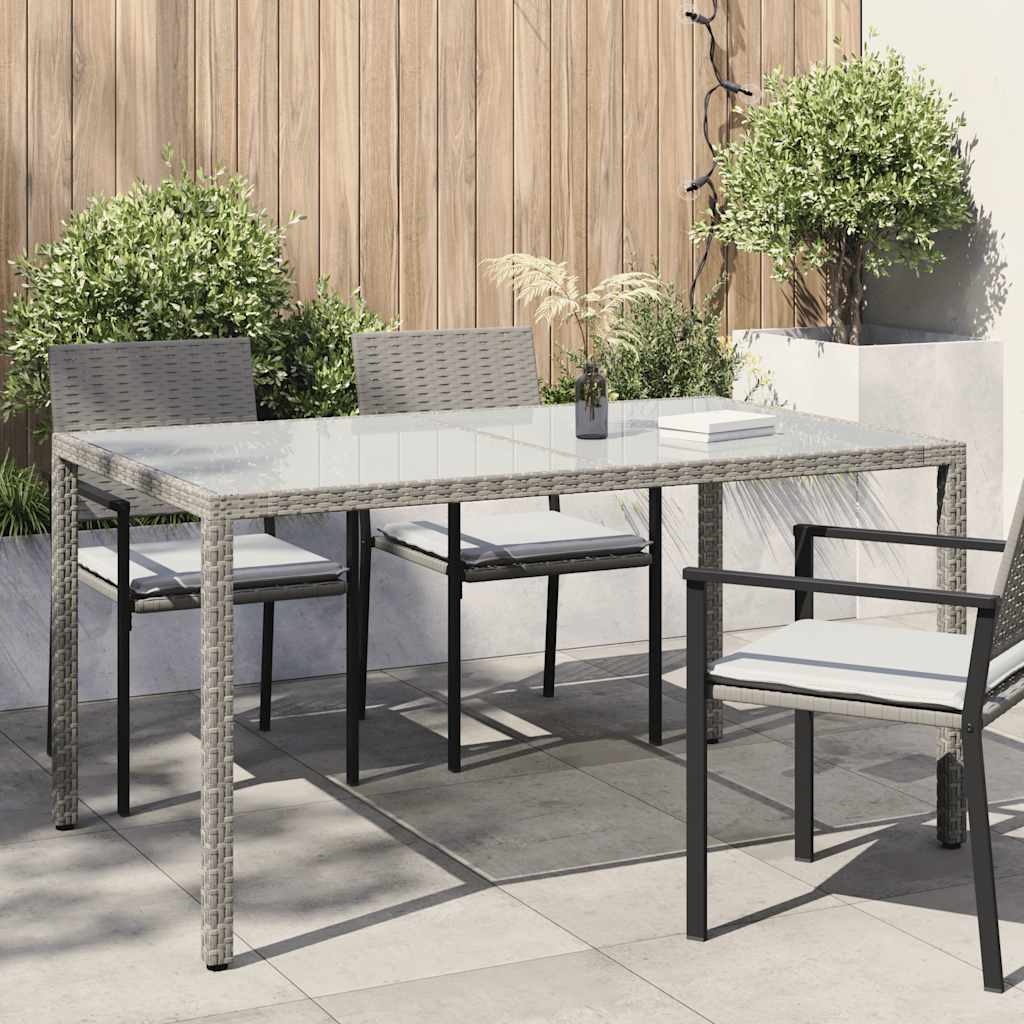 vidaXL Gartentisch 150x90x75 cm Hartglas und Poly Rattan Grau