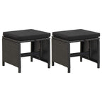 vidaXL Gartenhocker mit Kissen 2 Stk. Poly Rattan Schwarz