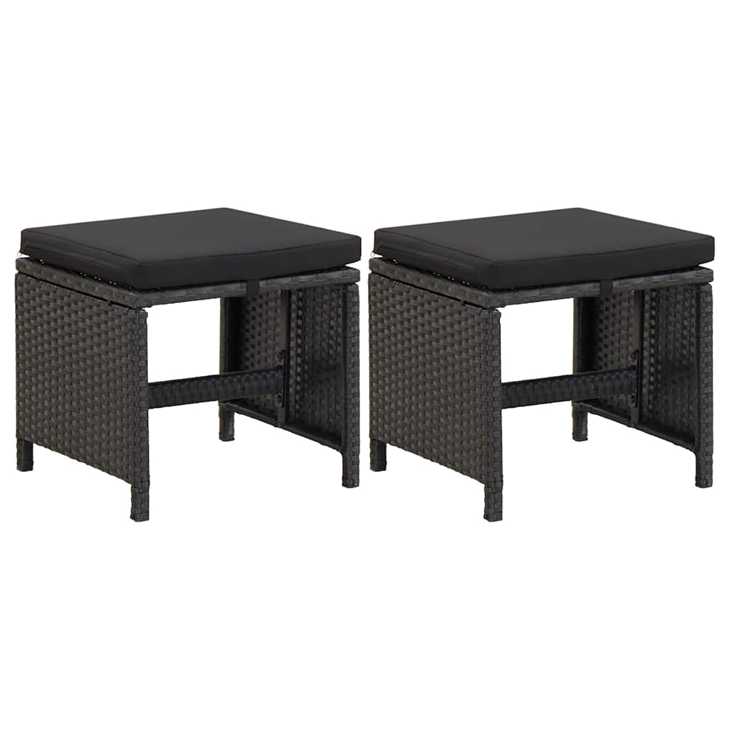 vidaXL Gartenhocker mit Kissen 2 Stk. Poly Rattan Schwarz