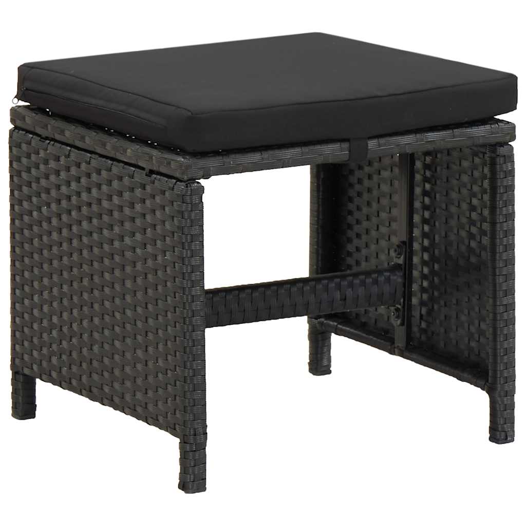 vidaXL Gartenhocker mit Kissen 2 Stk. Poly Rattan Schwarz