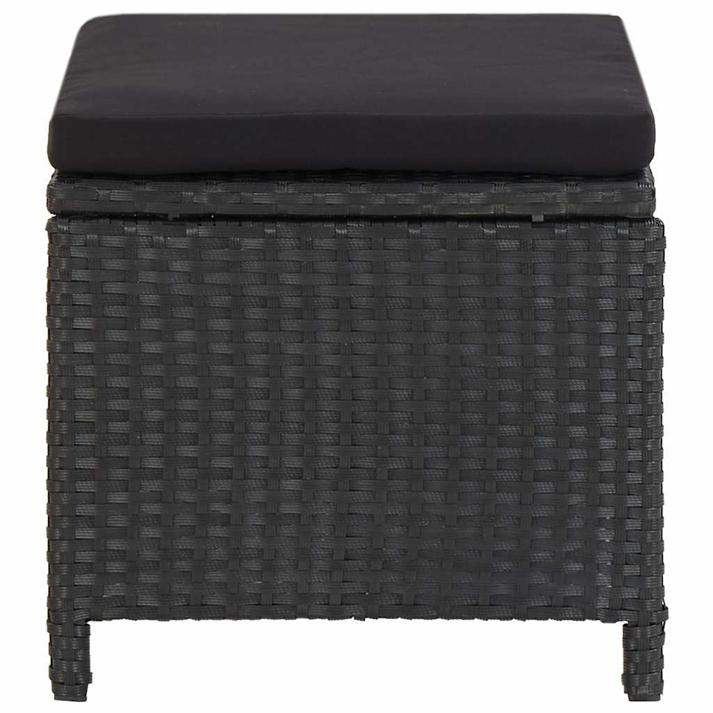 vidaXL Gartenhocker mit Kissen 2 Stk. Poly Rattan Schwarz