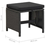vidaXL Gartenhocker mit Kissen 2 Stk. Poly Rattan Schwarz