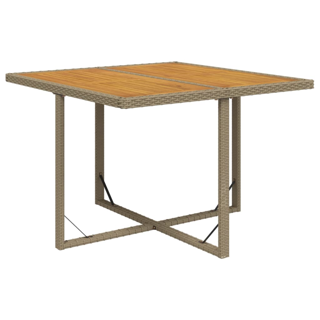 vidaXL Gartentisch Beige 109x107x74 cm Poly Rattan & Massivholz Akazie