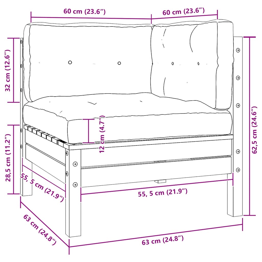 vidaXL Garten-Ecksofa mit Kissen Honigbraun Massivholz Kiefer