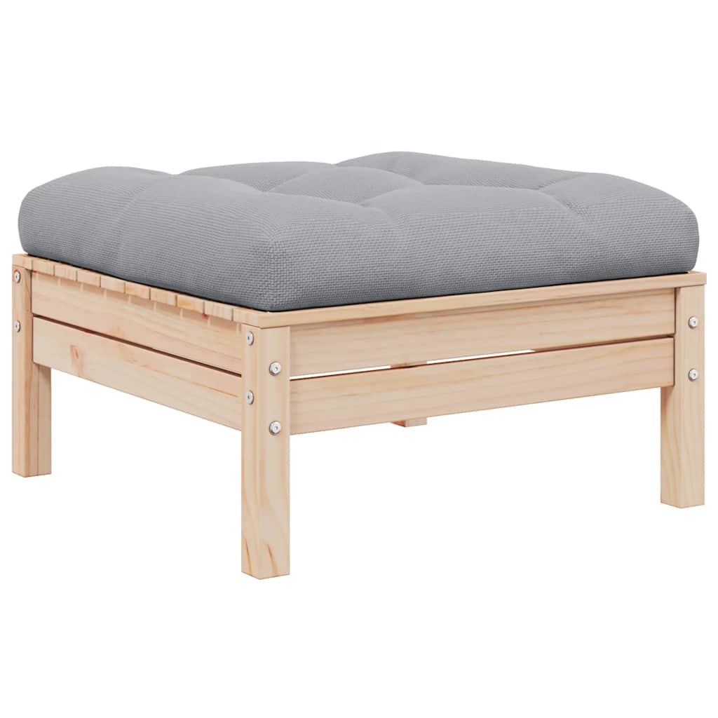 vidaXL Gartenhocker mit Grauem Kissen Massivholz Kiefer