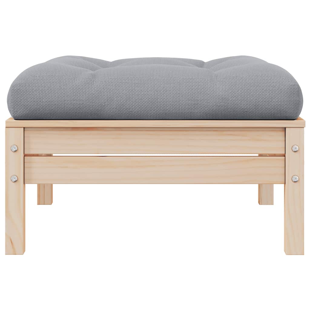 vidaXL Gartenhocker mit Grauem Kissen Massivholz Kiefer