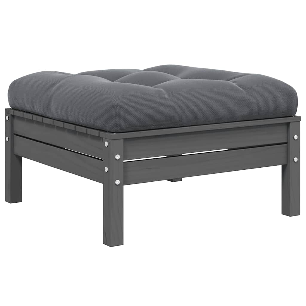 vidaXL Gartenhocker mit Kissen in Grau Massivholz Kiefer