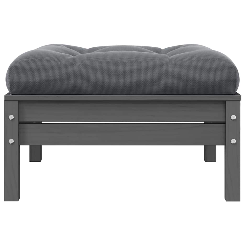 vidaXL Gartenhocker mit Kissen in Grau Massivholz Kiefer
