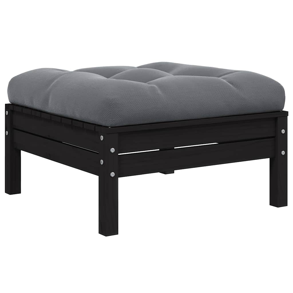 vidaXL Gartenhocker mit Anthrazit Kissen Schwarz Massivholz Kiefer
