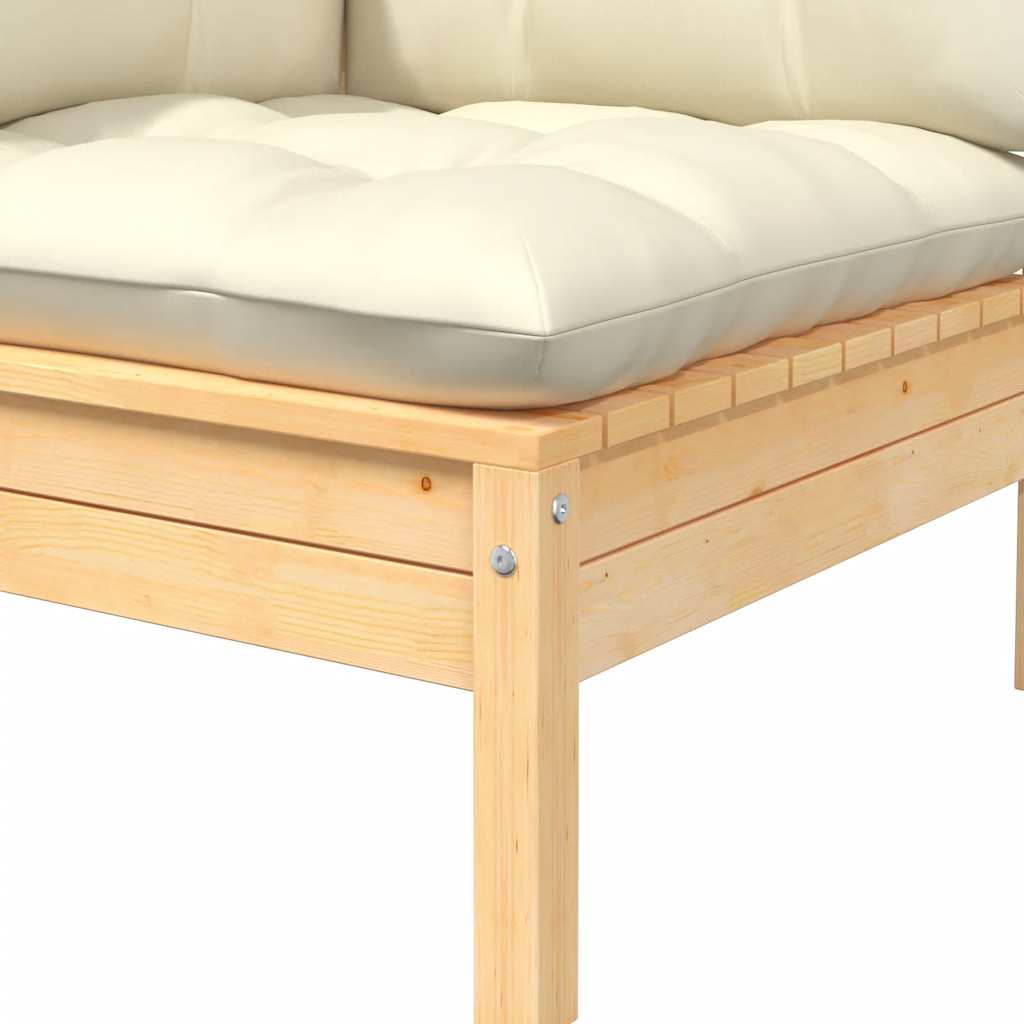 vidaXL Gartensofa 2-Sitzer mit Kissen in Creme Massivholz Kiefer