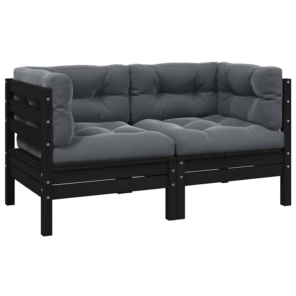 vidaXL 2-Sitzer-Gartensofa mit Kissen Grau Massivholz Kiefer