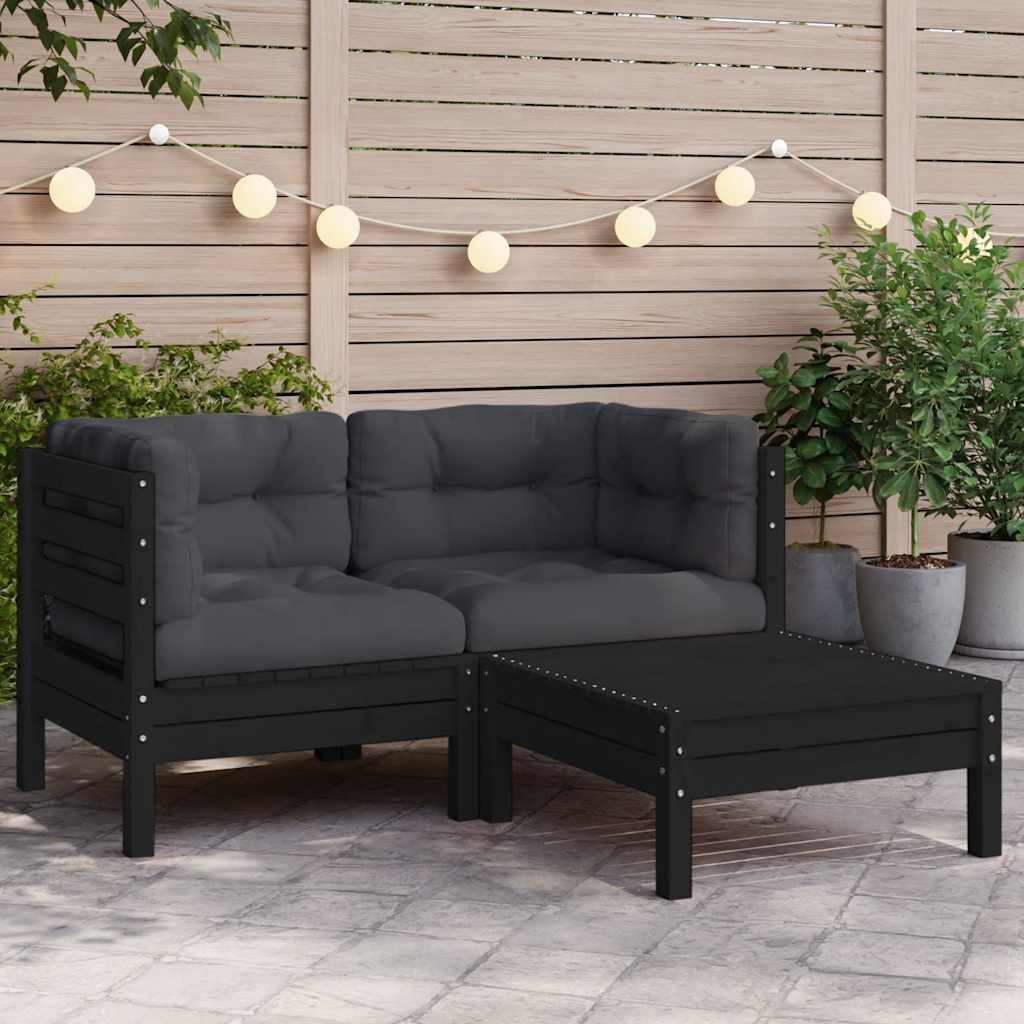 vidaXL 3-tlg. Garten-Lounge-Set mit Creme Kissen Massivholz Kiefer