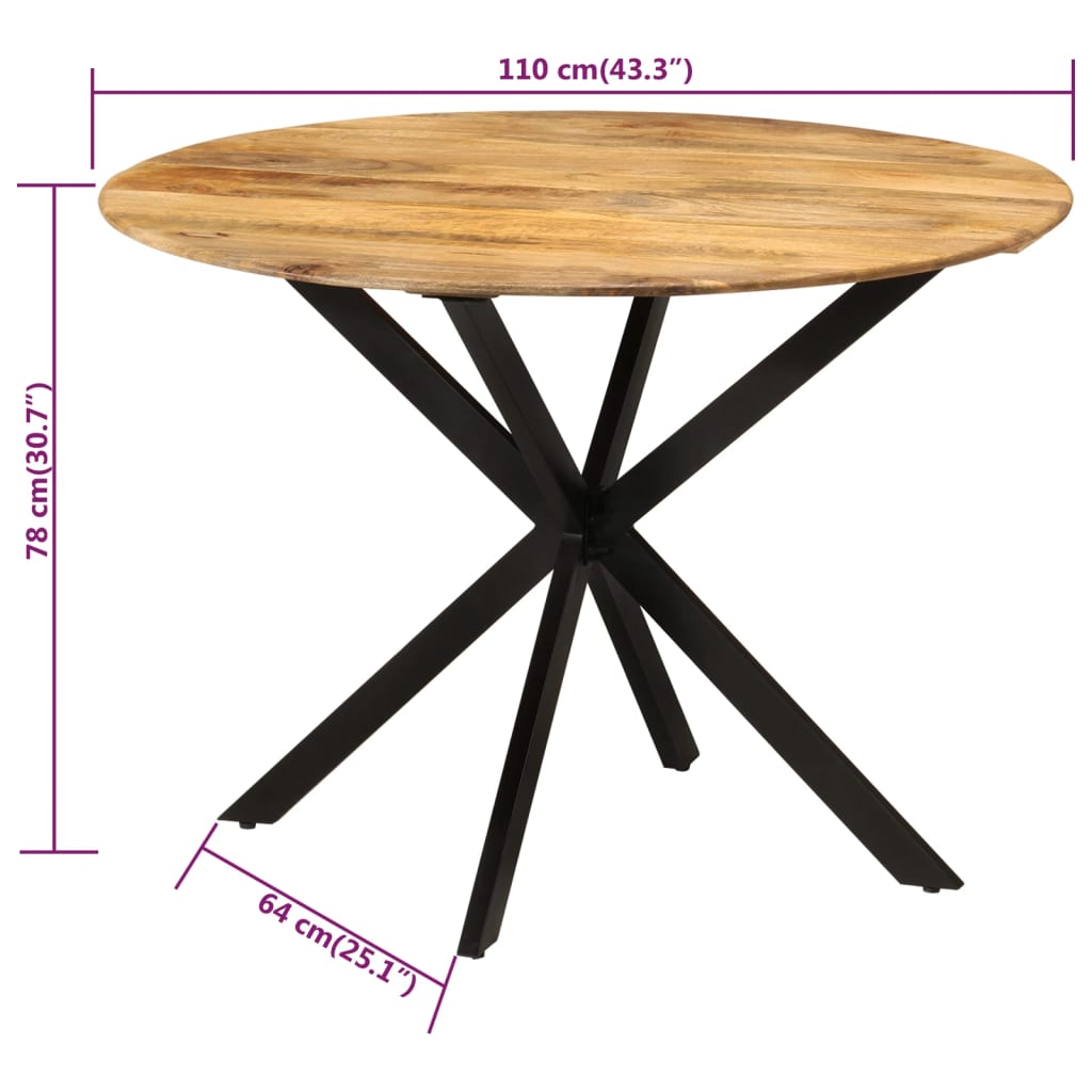 vidaXL Esstisch Ø110x78 cm Massivholz Mango und Stahl