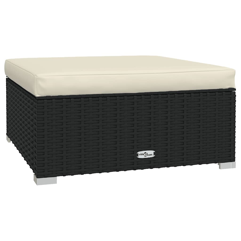 vidaXL Garten-Fußhocker mit Kissen Schwarz 70x70x30 cm Poly Rattan