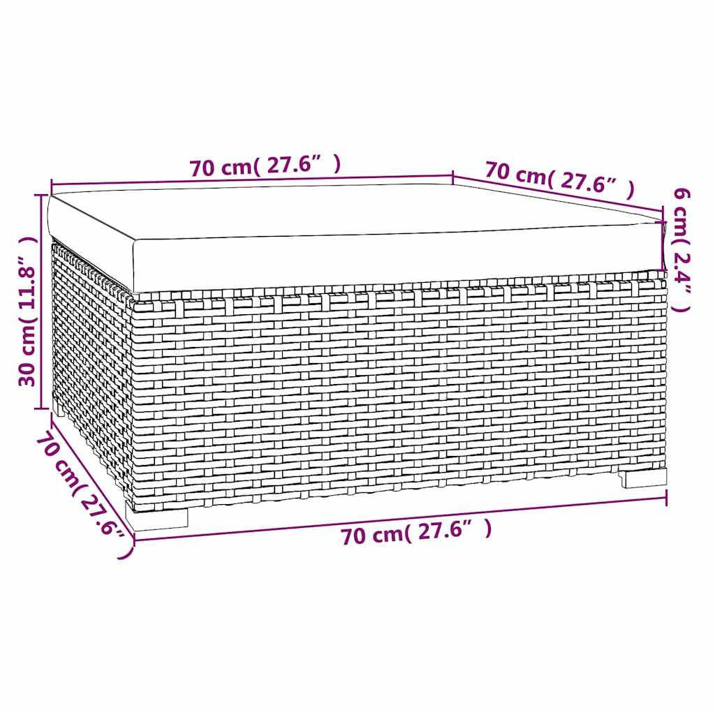 vidaXL Garten-Fußhocker mit Kissen Schwarz 70x70x30 cm Poly Rattan