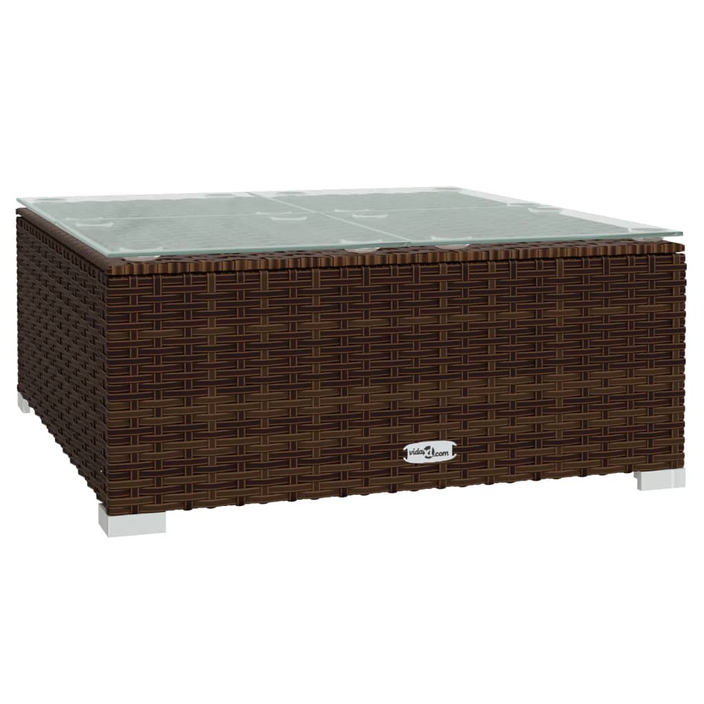 vidaXL Garten-Couchtisch Braun 60x60x30 cm Poly Rattan und Glas