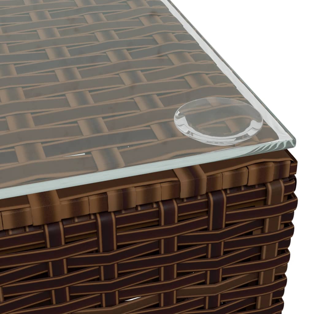 vidaXL Garten-Couchtisch Braun 60x60x30 cm Poly Rattan und Glas
