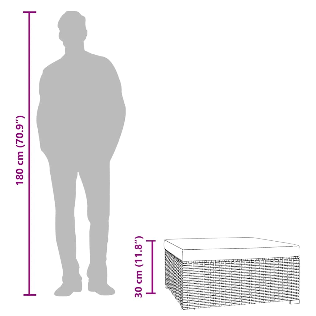 vidaXL Gartenhocker mit Kissen Braun 70x70x30 cm Poly Rattan