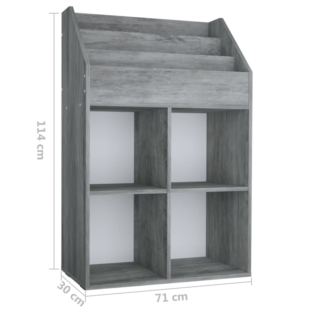 vidaXL Kinder-Bücherregal Betongrau 71x30x114 cm Spanplatte