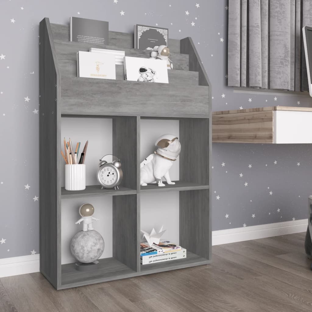 vidaXL Kinder-Bücherregal Betongrau 71x30x114 cm Spanplatte