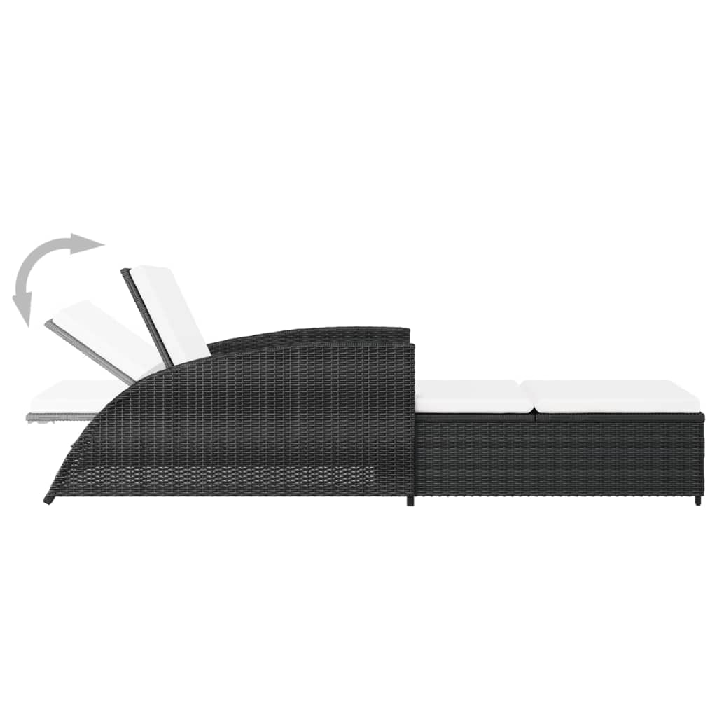 vidaXL Sonnenliege mit Cremeweißer Auflage Poly Rattan Schwarz