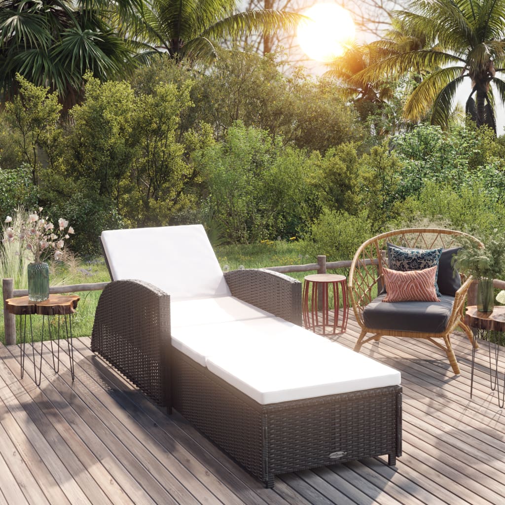 vidaXL Sonnenliege mit Cremeweißer Auflage Poly Rattan Schwarz
